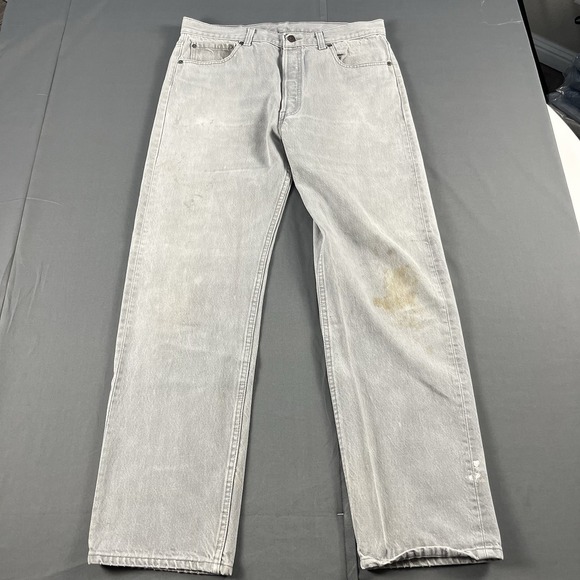 Levis 501 Mens Button Fly Jeans Size 34x31 Grey Wash USA